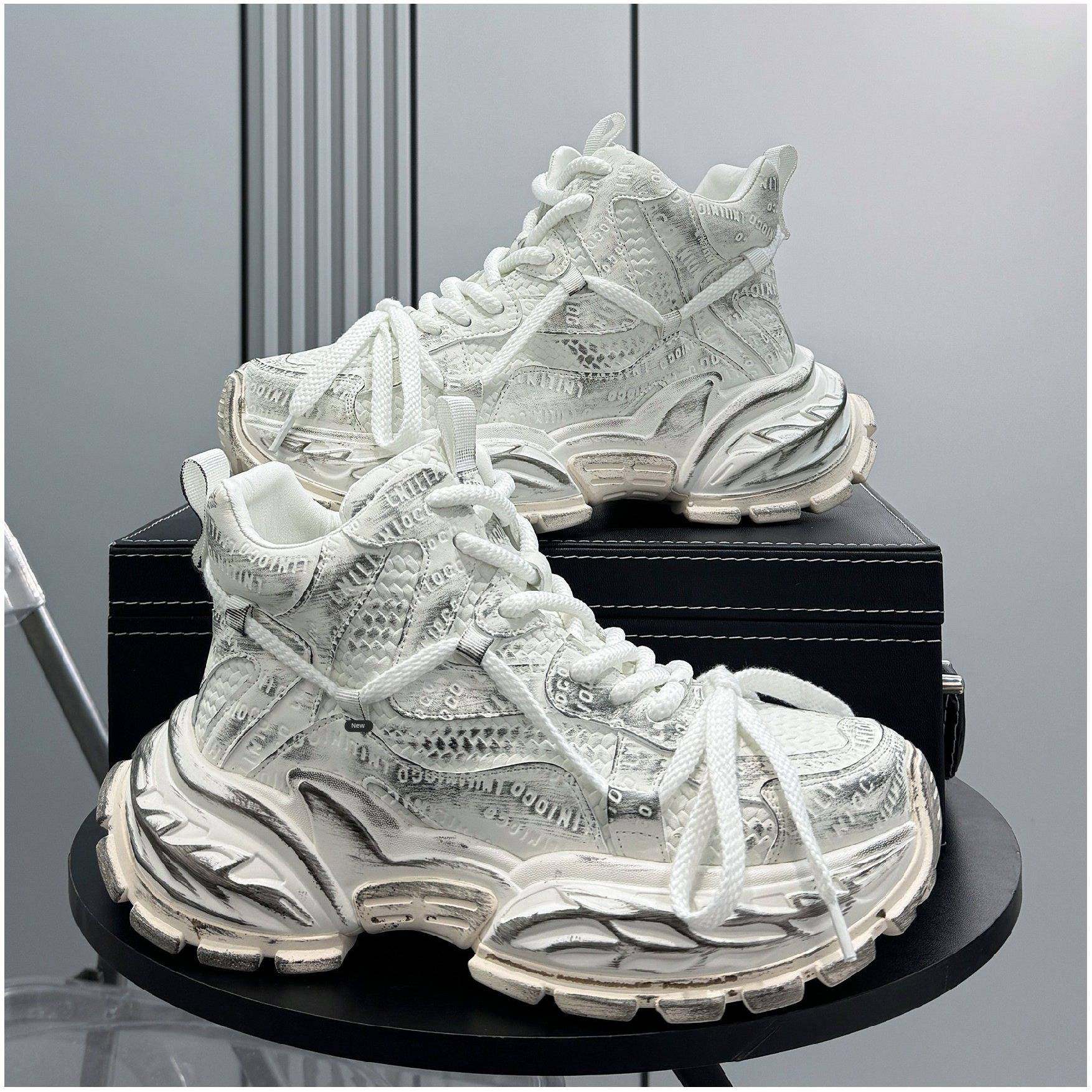 擦色做旧高帮老爹鞋男士2025秋冬新款超火马丁靴白色厚底内增高鞋,流行男鞋,老爹鞋,淘宝优惠券,粉丝福利购,淘宝优惠卷