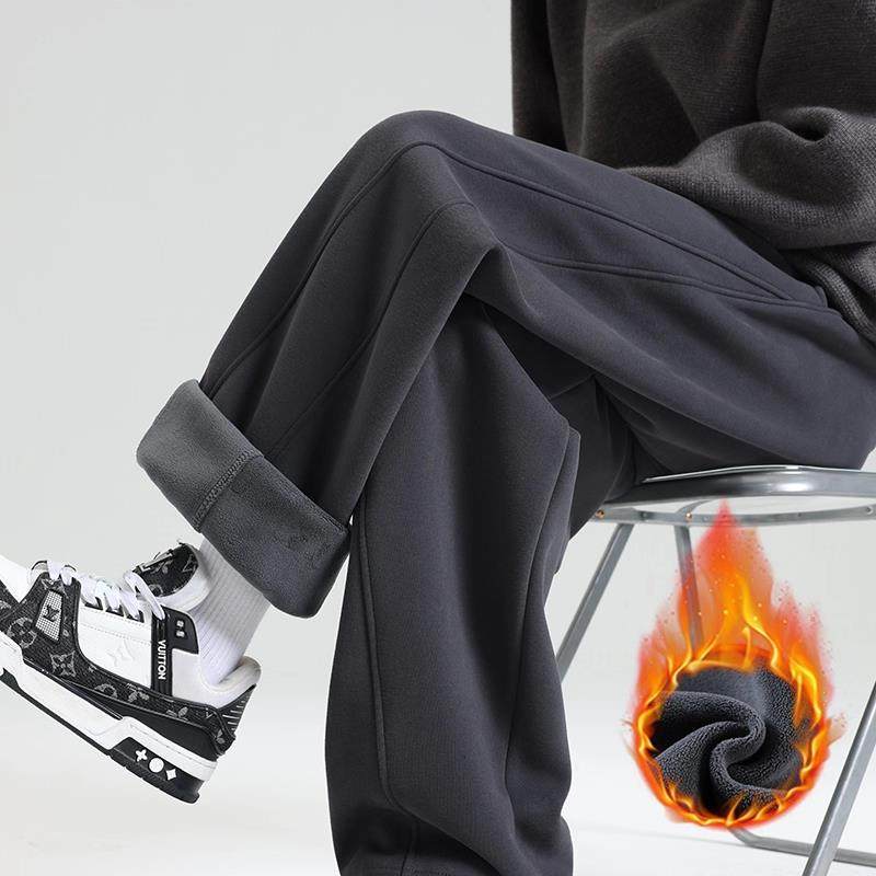 潮牌弯刀直筒卫裤男秋冬季2025新款加绒加厚休闲裤高级感运动长裤