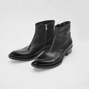 【香港专柜】褶皱尖头皮鞋牛皮切尔西靴子厚底增高通勤男女款短靴