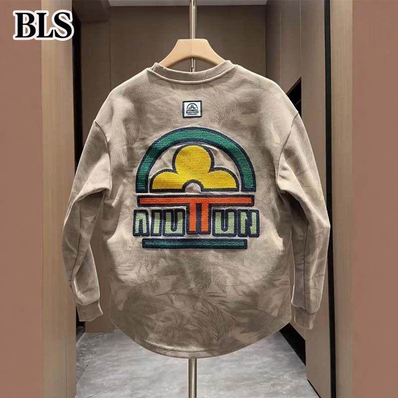 高端太阳花刺绣卫衣男士秋冬季2025新款加绒加厚男款圆领长袖上衣