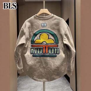 高端太阳花刺绣卫衣男士秋冬季2025新款加绒加厚男款圆领长袖上衣