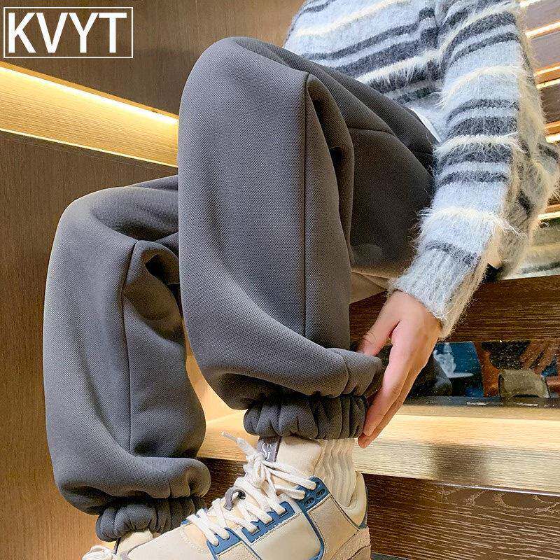 超厚羊羔绒裤子男冬季潮牌美式复古加绒卫裤男款束脚休闲运动长裤