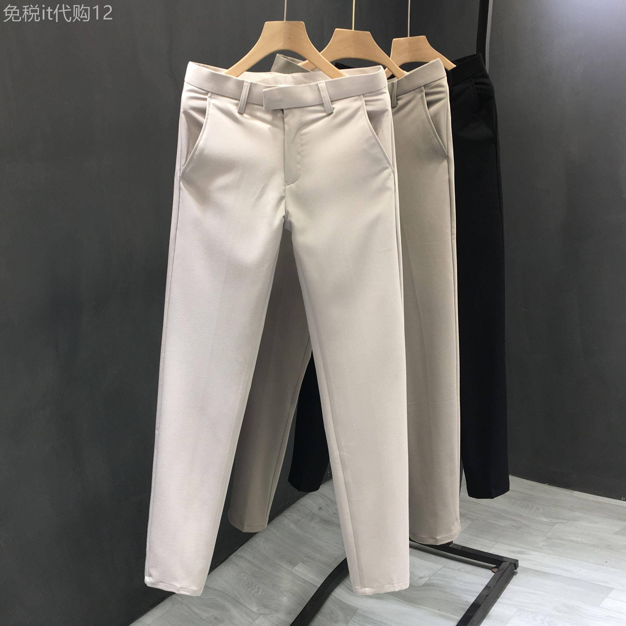 潮牌西裤男商务高级感修身九分裤正装职业休闲 裤夏季薄款西装裤
