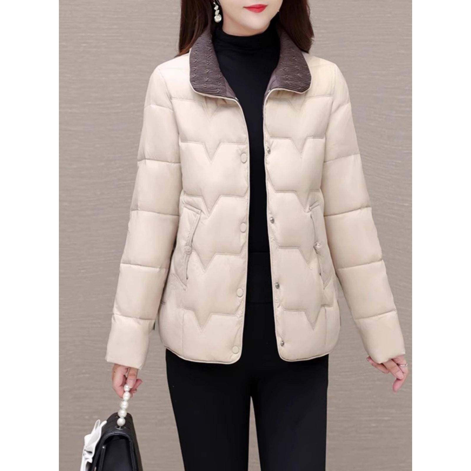 时尚韩版短款立领羽绒服2025女冬新款流行修身妈妈装薄款鸭绒外套