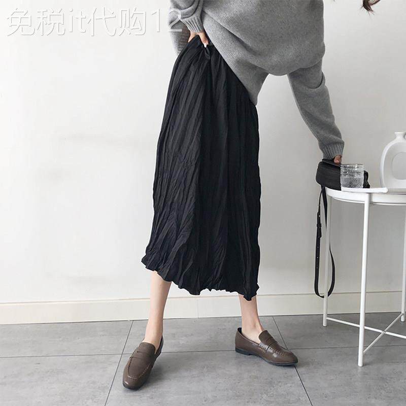 白色褶皱半身裙女2025早秋时尚高腰垂感宽松显瘦中长款a字大摆裙