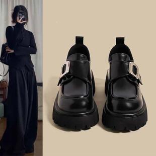 香港真皮厚底乐福鞋女秋季2025年新款小个子增高单鞋英伦风小皮鞋