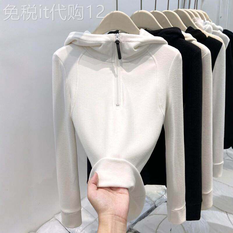 白色半拉链时尚连帽卫衣女2026春秋新款设计感气质减龄打底衫上衣