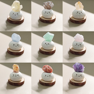 天然水晶原矿石小豆丁可爱书桌工位摆件标本紫黄水晶招财陪伴礼物