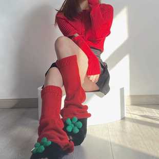 直销新年红阔腿腿套本命年毛线针织袜套千禧辣妹风JK百搭Y2K 新款
