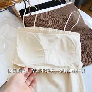 直销纯色吊带螺纹针织一体式 新款 胸垫背心日韩高弹无钢圈裹胸内衣