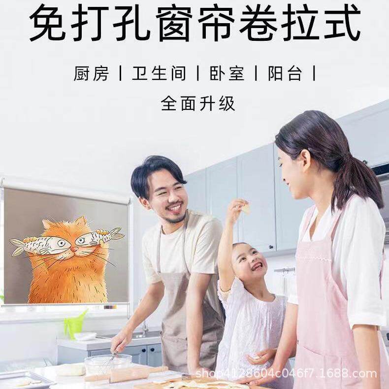 新款直销图案升降卷帘 免打孔卷拉式 办公家装 简单安装 全遮光半