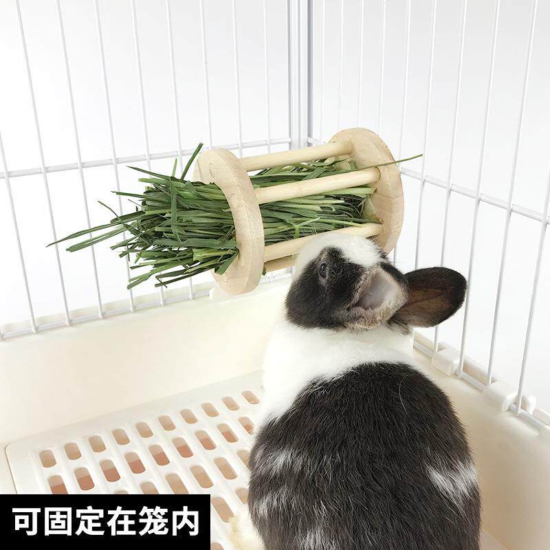 新款直销兔子木质草架豚鼠龙猫豚鼠宠物兔兔草桶内置可固定悬挂草