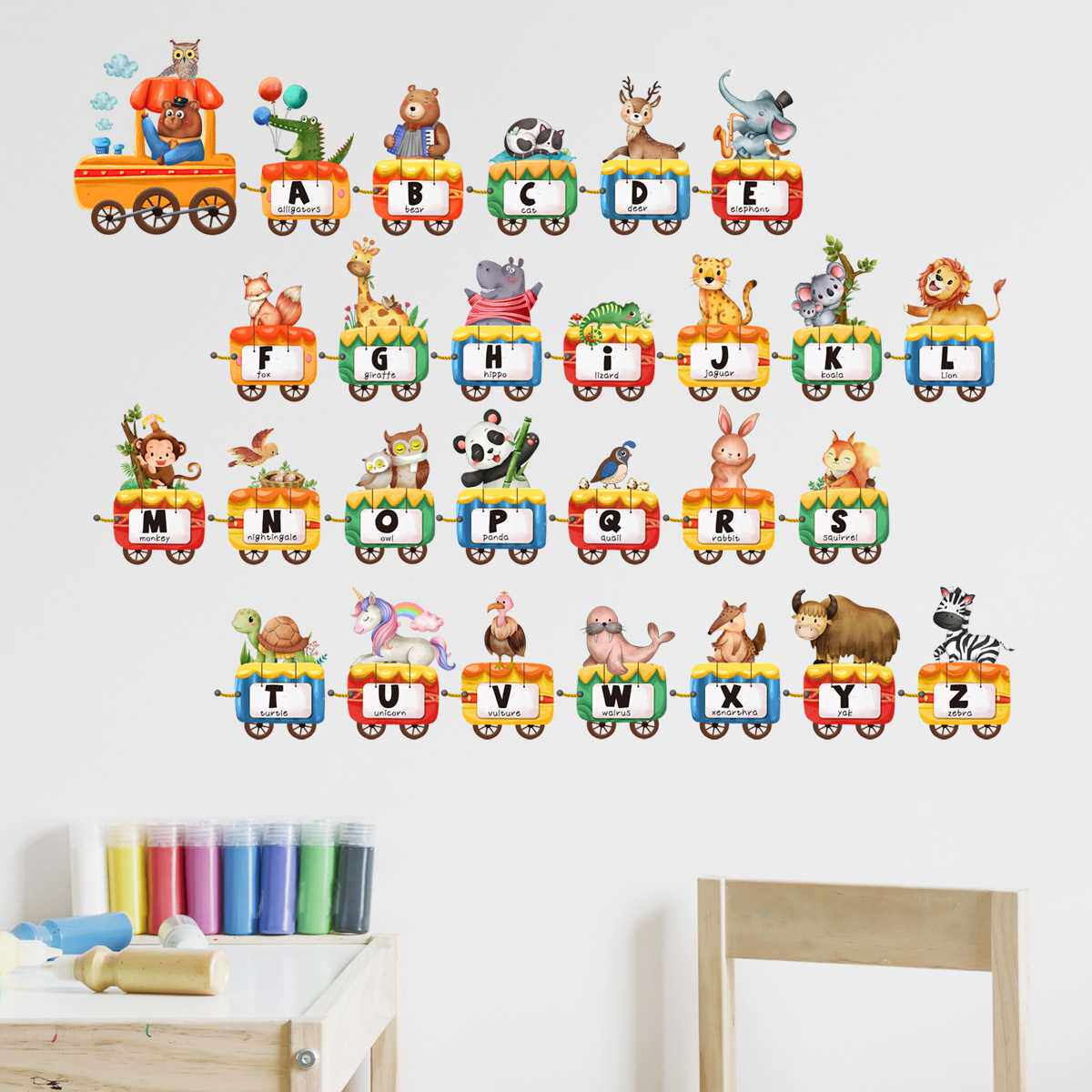 新款直销一米墙贴字母小火车卡通动物墙贴纸背景墙幼教家居装饰墙