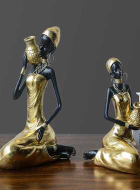 新款直销现代复古艺术非洲黑人人物摆件创意隔断软装轻奢客厅电视