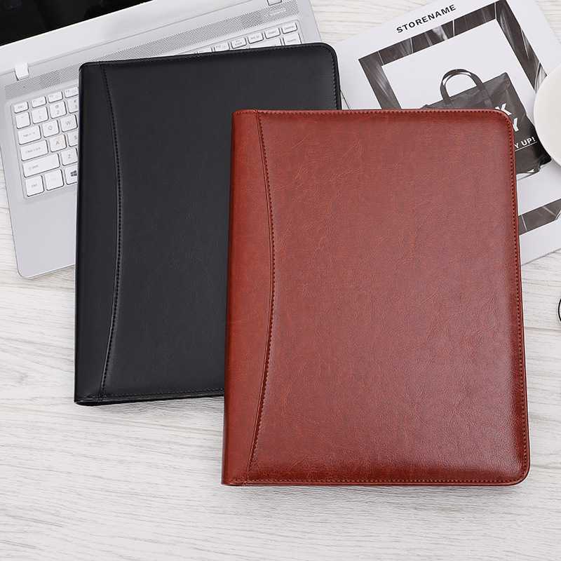 新款直销PU商务办公资料夹带计算器板夹A4皮革经理夹文件夹可印lo