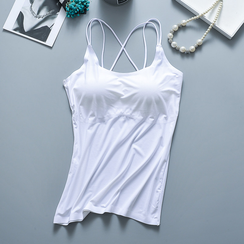 网红冰丝无痕带胸垫吊带背心女韩版交叉美背性感运动睡眠内衣打|ruв категории Нижнее белье, подтяжки/жилет/футболка - от Buy2taobao.com для оказания профессиональной услуги покупки агента Taobao