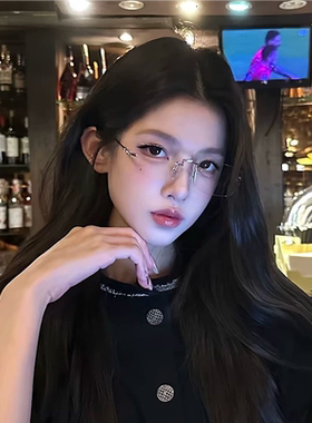 素颜纯欲银色无框眼镜近视女度数可配高级感显脸小防蓝光无边镜框