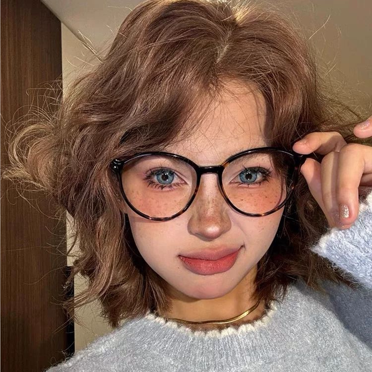 韩版复古玳瑁猫眼眼镜框女近视度数可配方圆脸素颜平光豹纹眼镜架