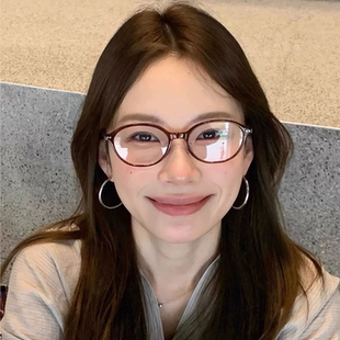 超轻冷茶色复古书呆子眼镜女高级感素颜椭圆小框近视可配度数镜框