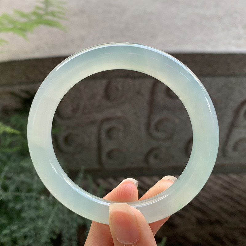 七小匠 缅甸老坑天然a货翡翠晴水冰种圆条福镯翡翠手镯57圈口女士