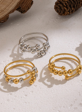 欧美几何小钢珠开口戒指