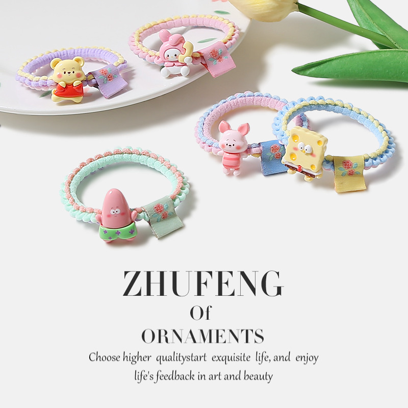 可爱卡通海绵宝宝发绳甜美糖果色编织ins甜美发圈马尾发饰配饰女