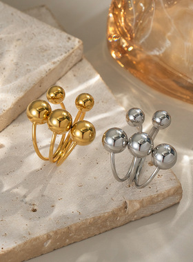 简约大小球圆珠开口戒指