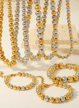 时尚简约镀金不锈钢串珠项链