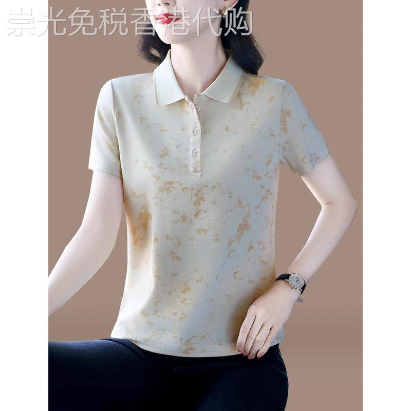 冰丝短袖t恤女翻领夏装2026新款休闲印花polo衫百搭减龄显瘦上衣