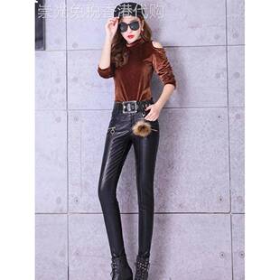 真皮皮裤女2025年秋冬新款高腰紧身外穿打底裤加绒加厚铅笔裤长裤