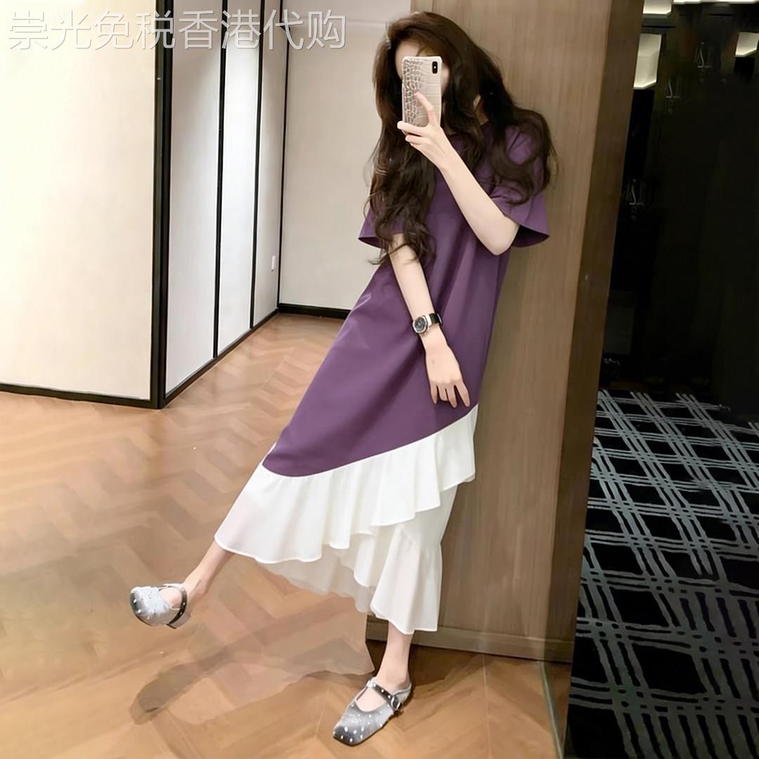 法式紫色不规则T恤连衣裙女2026夏季新款今年流行的漂亮宽松裙子