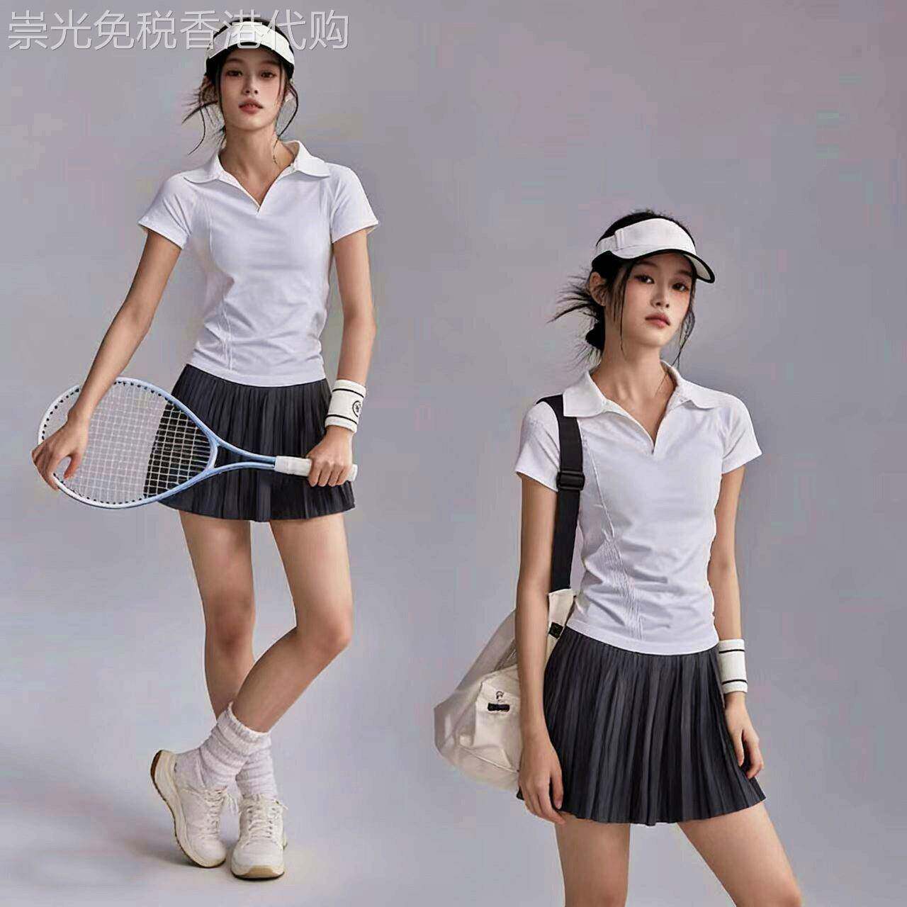 网球服女夏季速干polo衫百褶裙专业羽毛球健身瑜伽运动套装两件套
