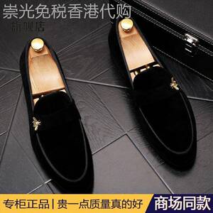 高端潮牌新款尖头套脚小皮鞋男士磨砂套脚乐福鞋豆豆鞋休闲懒人鞋