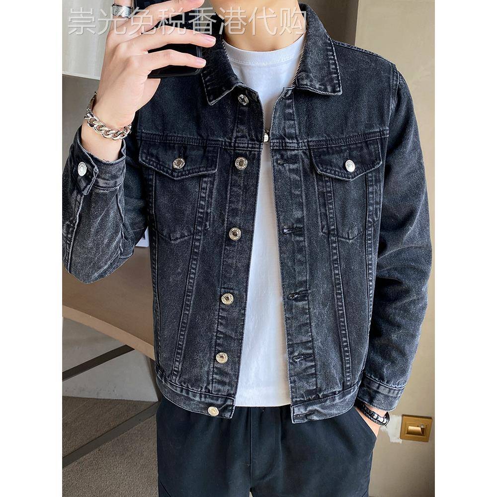 香港高端黑色牛仔衣外套男修身短款工装休闲夹克衫春秋款2025新款