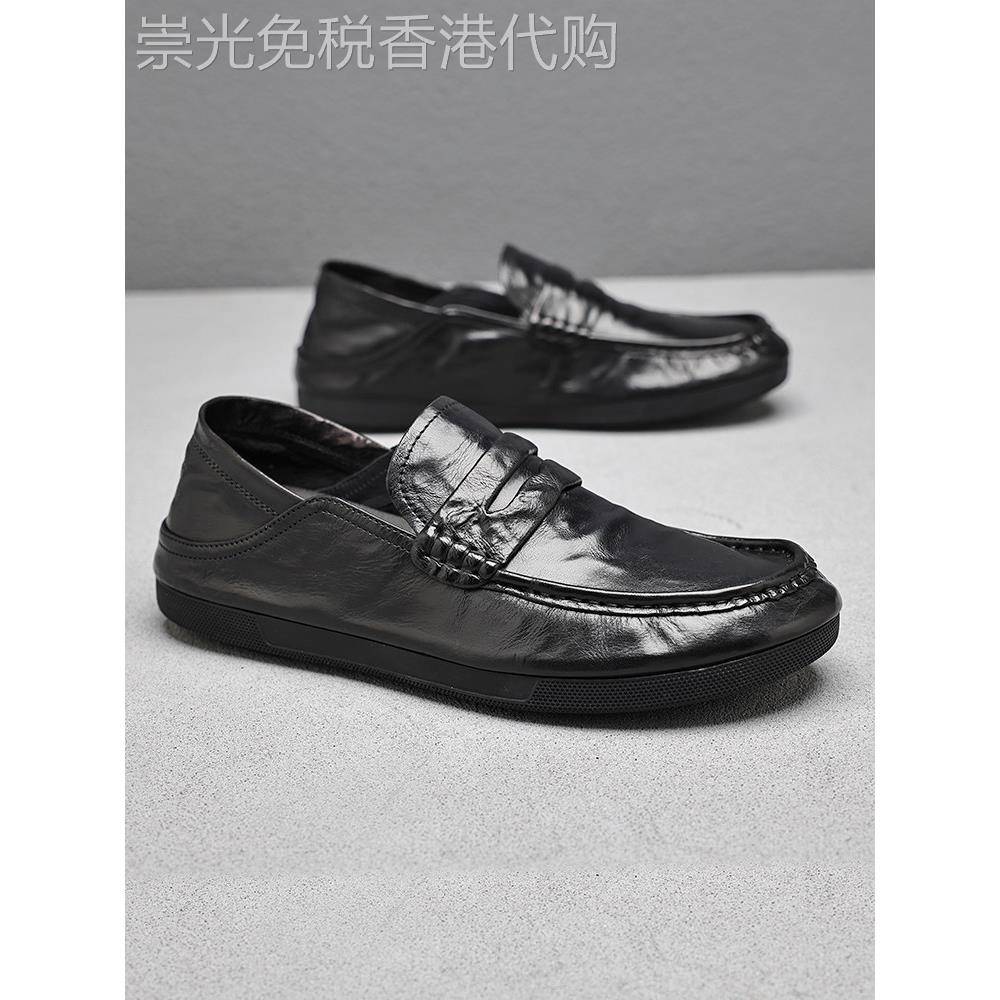 香港潮牌休闲豆豆鞋男2025春季新款一脚蹬乐福鞋真皮软底商务皮鞋