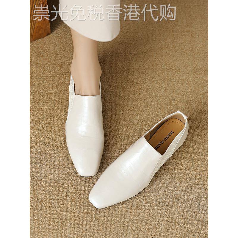 a·d·赫本~法国女式平底鞋，厚跟，深口，英国工作服小皮鞋，方