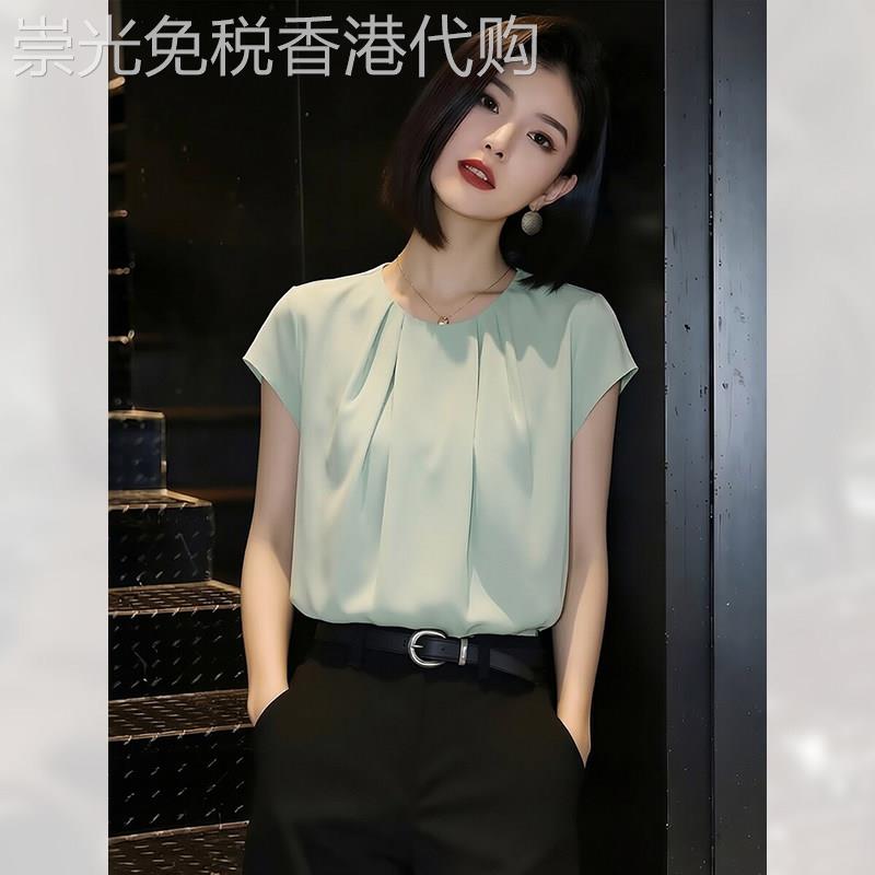 别致雪纺小飞袖衬衫女夏季2026年新款独特显瘦上衣浅绿色减龄小衫