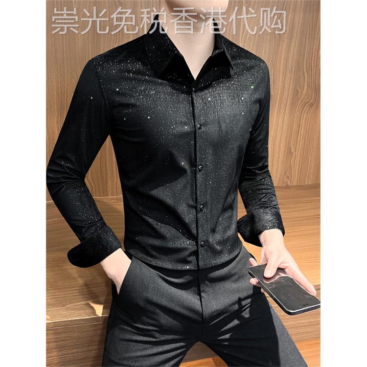 高端轻奢烫钻衬衫男士长袖春季2025新款痞帅潮牌休闲衬衣男款