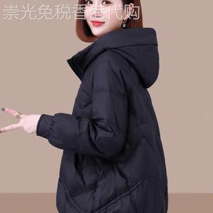 黑色短款轻薄羽绒服女2025新款连帽小个子时尚洋气加厚白鸭绒外套
