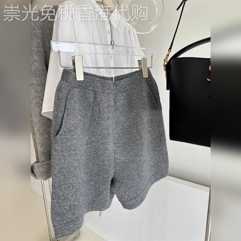 潮牌简约慵懒感宽松阔腿羊毛针织短裤女高腰A字抽绳毛织休闲裤子