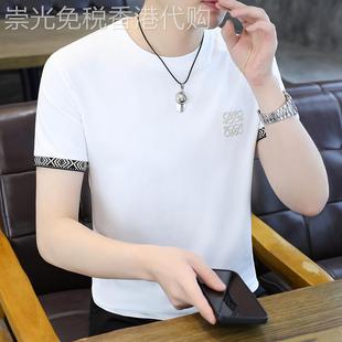 白色纯棉短袖t恤男刺绣休闲潮流透气夏装体恤衫男款2025新款半袖