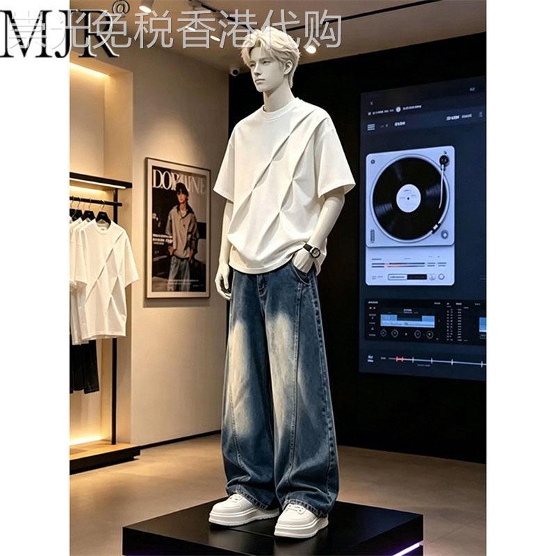 潮牌男士短袖T恤牛仔裤两件套夏日巨好看穿搭套装2026新款男装潮