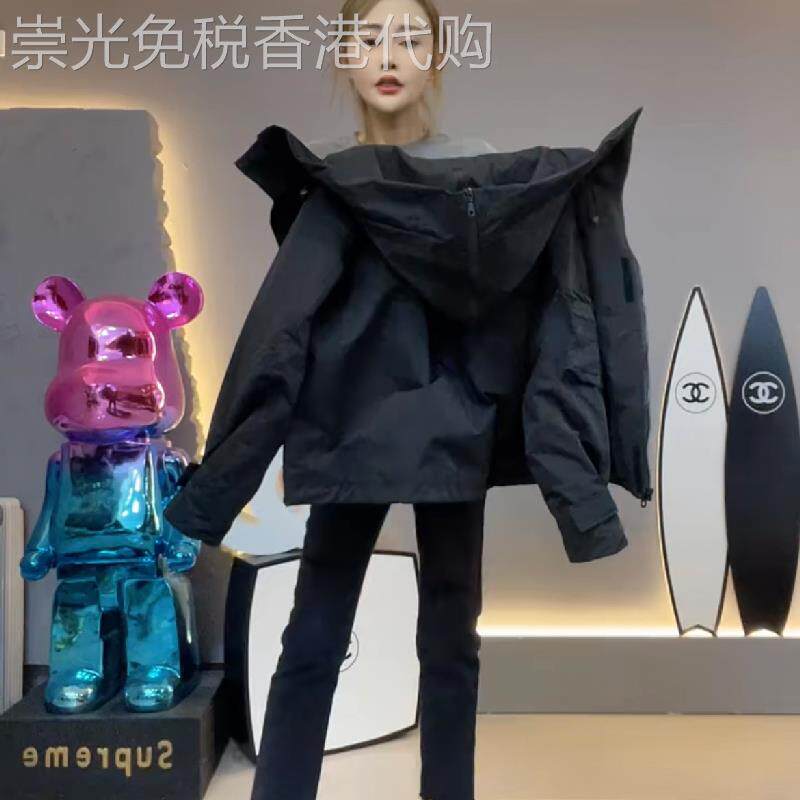 黑色帅气冲锋衣外套女短款秋冬夹棉二棉女装风衣休闲工装夹克上衣