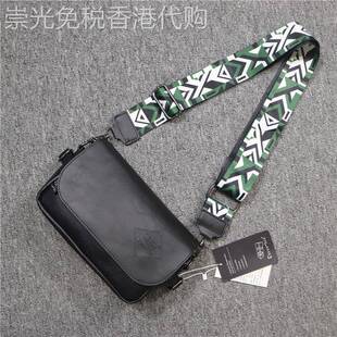 香港it代购新款男式斜跨小包彩带日韩翻盖单肩包男女真皮手机背包