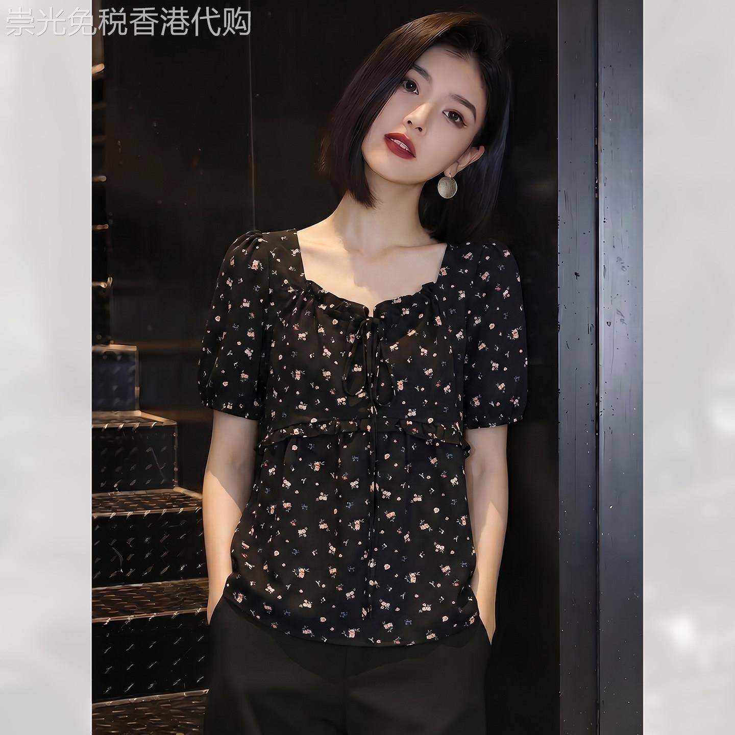 法式显瘦碎花复古风短袖衬衫女夏季2026年新款漂亮高级感小衫上衣