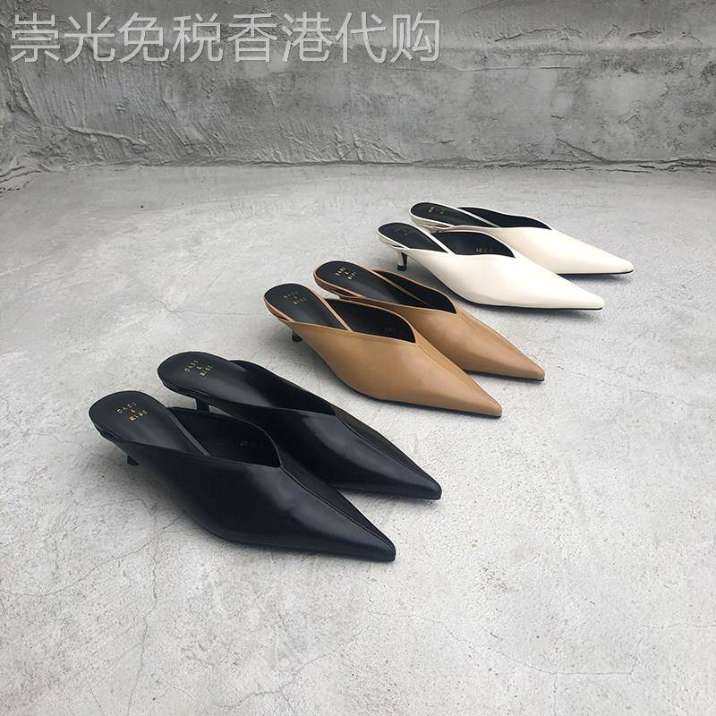 潮牌新款拖鞋女包头细跟半拖鞋法式女士超火凉拖气质小猫跟穆勒鞋