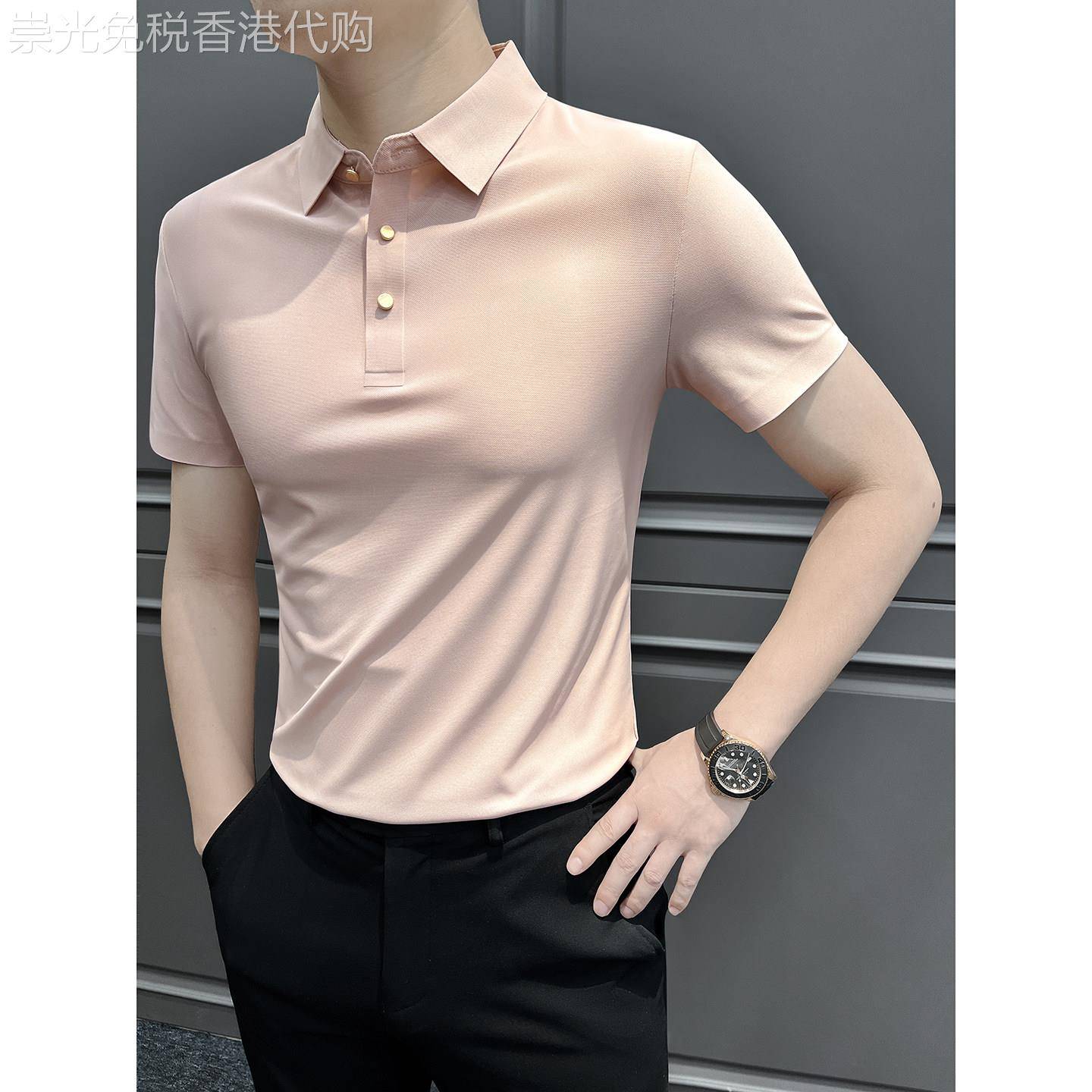 潮牌高端商务休闲无痕短袖POLO衫男2026新款夏季冰丝痞帅半袖T恤
