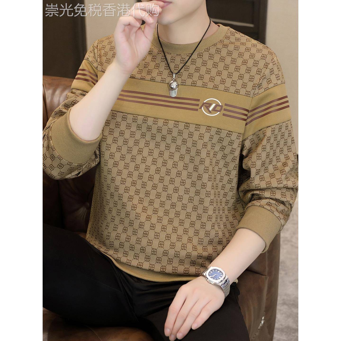 高端轻奢2025新款春秋季长袖卫衣男潮流休闲时尚中青年圆领上衣