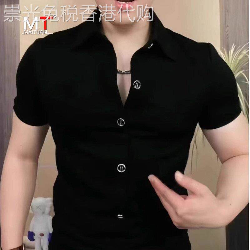 高端黑色短袖t恤男士Polo衫2025新优雅英俊男士修身衬衫男士风格