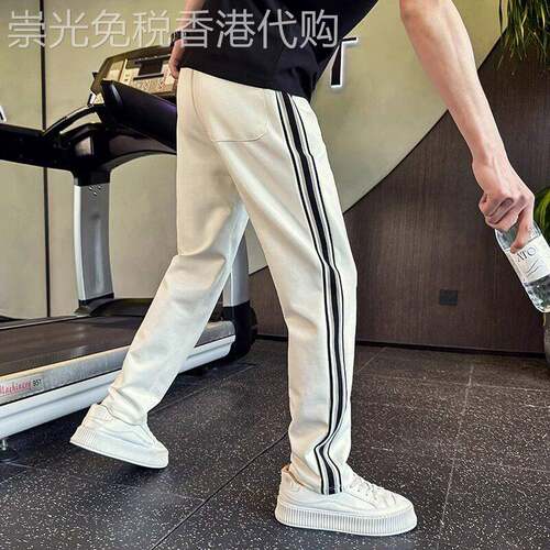 潮牌高端条纹直筒裤男夏季2026新款潮流痞帅运动裤卫裤宽松休闲裤